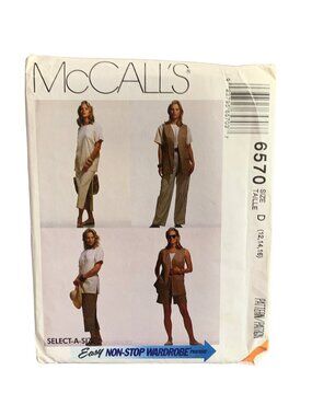 McCalls Pattern 6570 Misses Shirt Vest Skirt Pant Short Size 12-14-16 Uncut